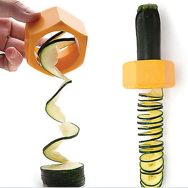 Spiral Knife Vegetable Cutter slicing cucumber into spirals, ideal for stylish salads and easy veggie prep.