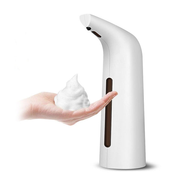 Touchless automatic liquid dispenser releasing foam, ideal for hygienic soap or sanitizer use. Perfect for kitchens and bathrooms.