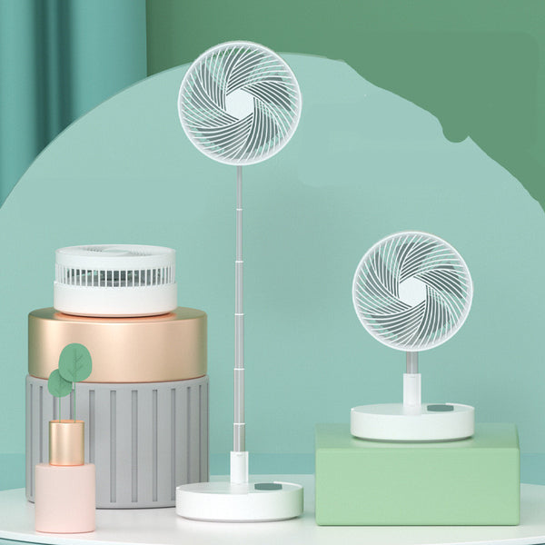 USB charging portable retractable mini fan in a biophilic and Japandi style setting, illustrating modern and sustainable design.