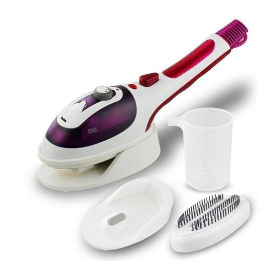 Portable handheld steam iron with accessories, compact design for efficient garment care, ideal for travel and home use.