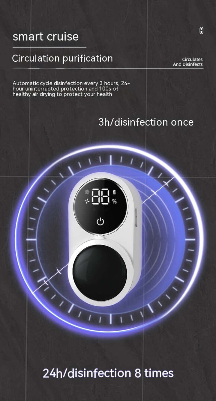 Smart UV toothbrush sanitizer with digital display on dark background, showcasing 3-hour disinfection cycle and intelligent sensor.