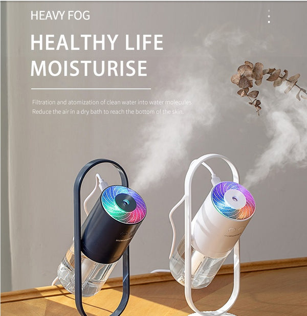 Magic Shadow USB Air Humidifier with colorful LED lights and mist projection, perfect for modern home decor and air purification.