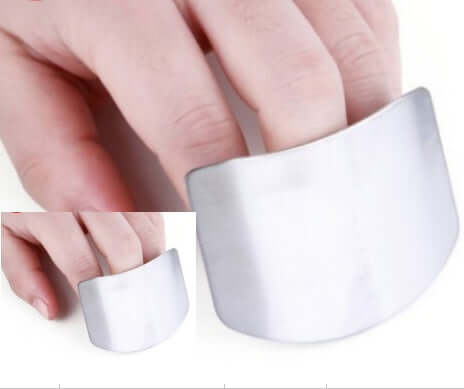 Stainless steel finger guard for safe kitchen cutting and chopping, ideal for precision and protection.