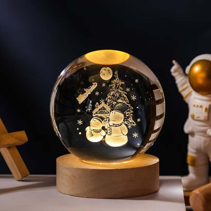 Luminous starry sky crystal ball lamp with snowman and astronaut, perfect for cozy and unique decor.