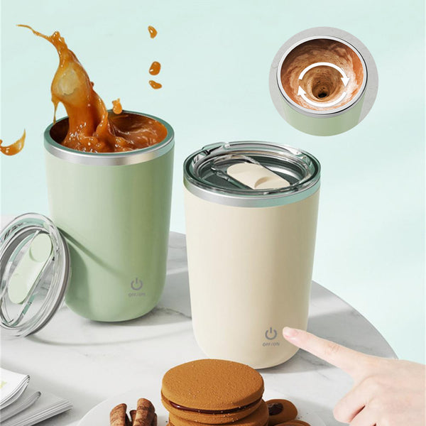 350ml Automatic Self Stirring Mug with cookies, sleek design, and magnetic stirring. Perfect for hassle-free beverages.