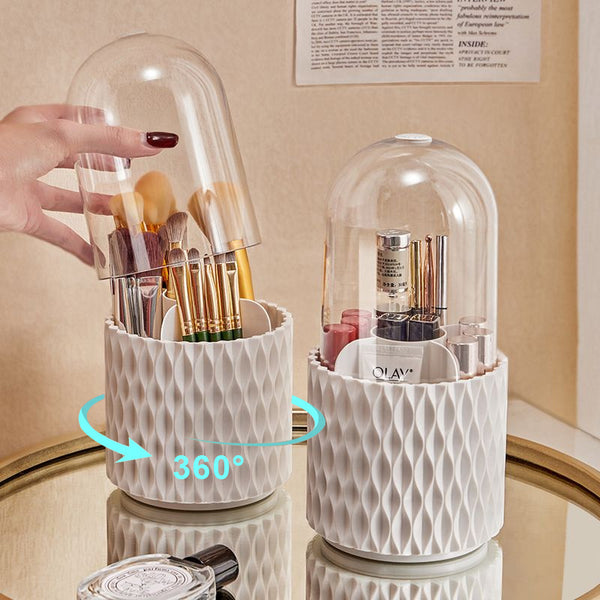 360° Rotating Transparent Makeup Brush Holder – Acrylic Storage Box with Lid