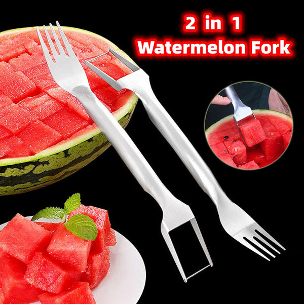 2-in-1 Watermelon Fork & Slicer – Stainless Steel Fruit Cutter & Divider