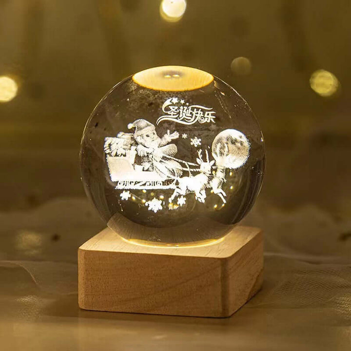 Luminous Starry Sky Crystal Ball Night Lamp with Santa projection, perfect for cozy ambiances and cottagecore decor.