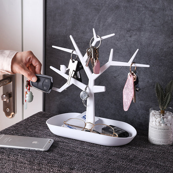 Modern key holder tree with sustainable materials for stylish living room, perfect for organizing keys and small items in Japandi style.