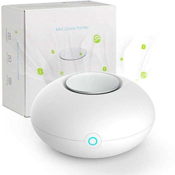 Mini ozone generator deodorizer for clean air, features compact design for home or car use.