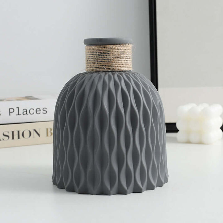 Modern decorative dark gray textured plastic vase for home decor