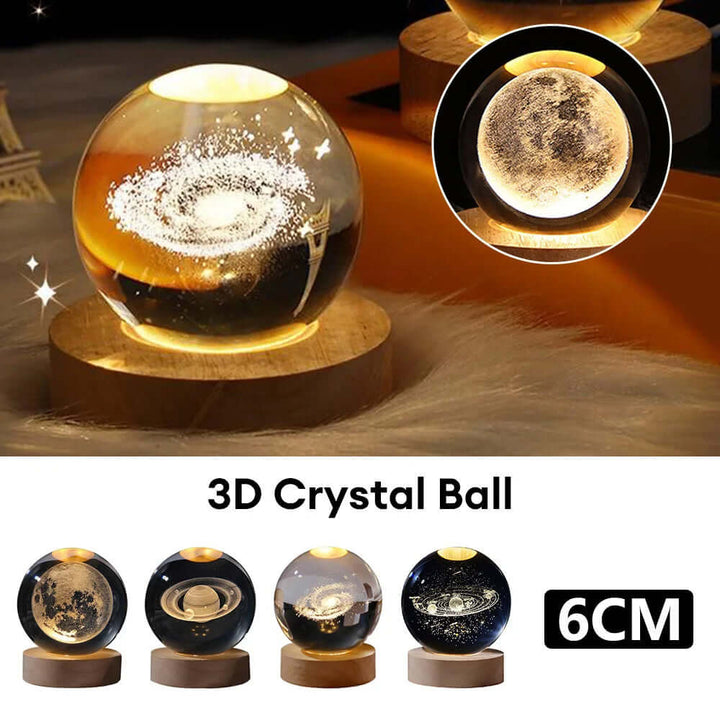 Luminous 3D Crystal Ball Night Lamp projecting starry sky and planets, 6cm, perfect for cosmic-themed decor.