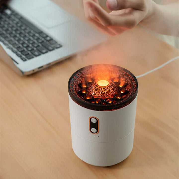 Volcanic Flame Aroma Diffuser with USB, showcasing jellyfish-inspired design and volcanic effect, perfect for Japandi-style decor.