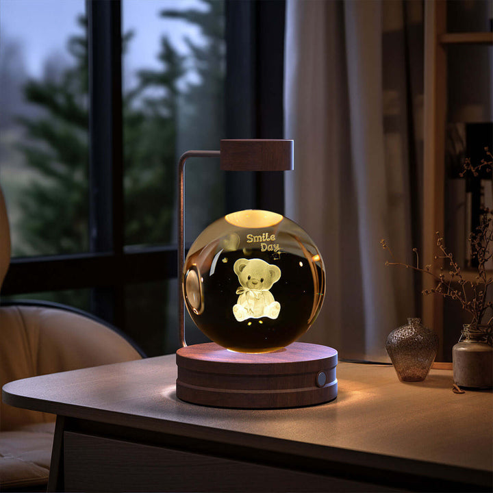 Crystal Ball Night Light with 3D Teddy Bear, cozy ambiance, ideal for bedrooms, USB-powered lamp, biophilic design style.