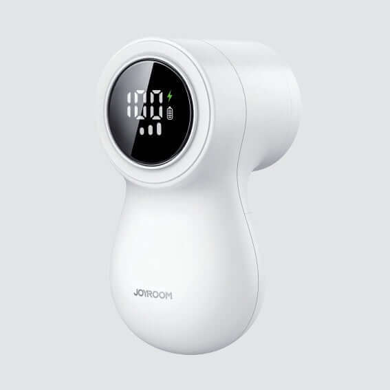 Electric lint remover with LED display, USB charging, efficient for removing hairballs and fuzz, smart fabric care tool.
