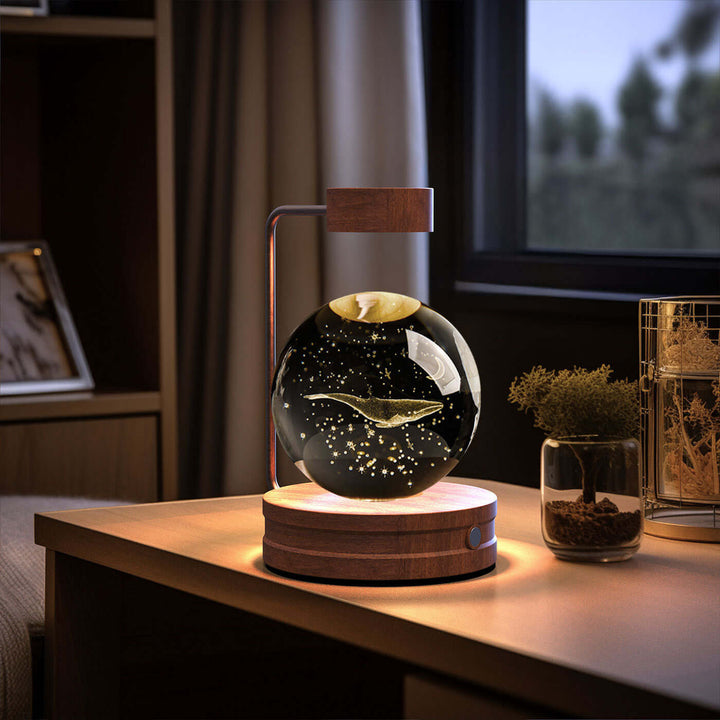 Crystal Ball Night Light with 3D dinosaur pattern, ideal for cozy Japandi style decor and biophilic design influences.