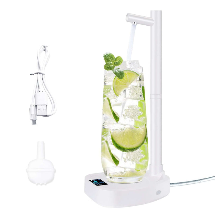 Automatic rechargeable water dispenser on stand with lime mint infused water, showcasing a convenient and sustainable design.