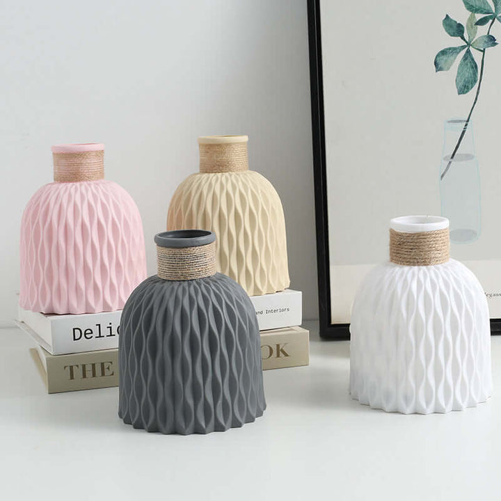 Creative Decorative Plastic Vases in modern colors, styled as a versatile home accent for Japandi and Cottagecore aesthetics.