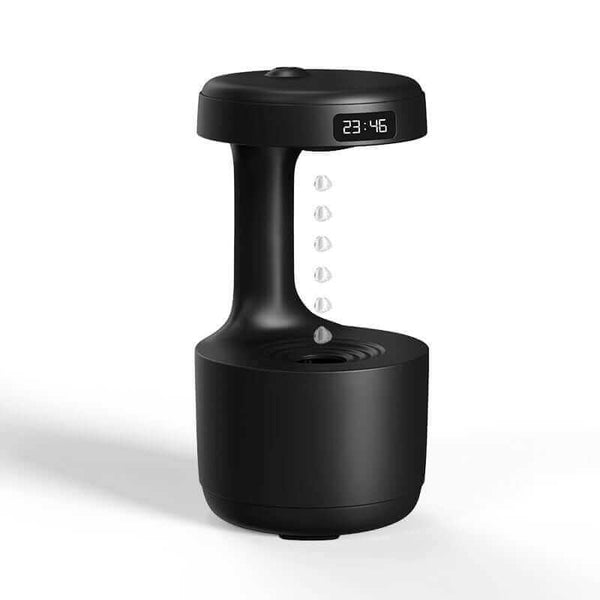Anti-Gravity Air Humidifier with levitating water droplets, in sleek black design.