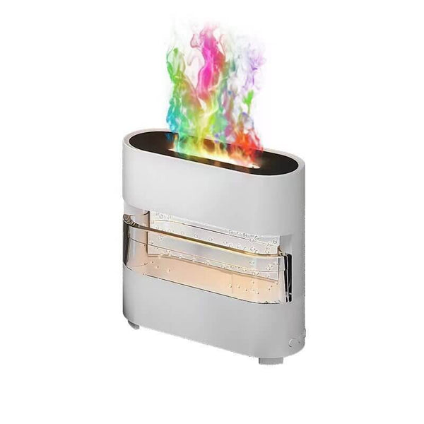 2024 Rain Cloud Fire Humidifier with colorful flames, combines rain sounds and fire visuals, perfect for relaxation.