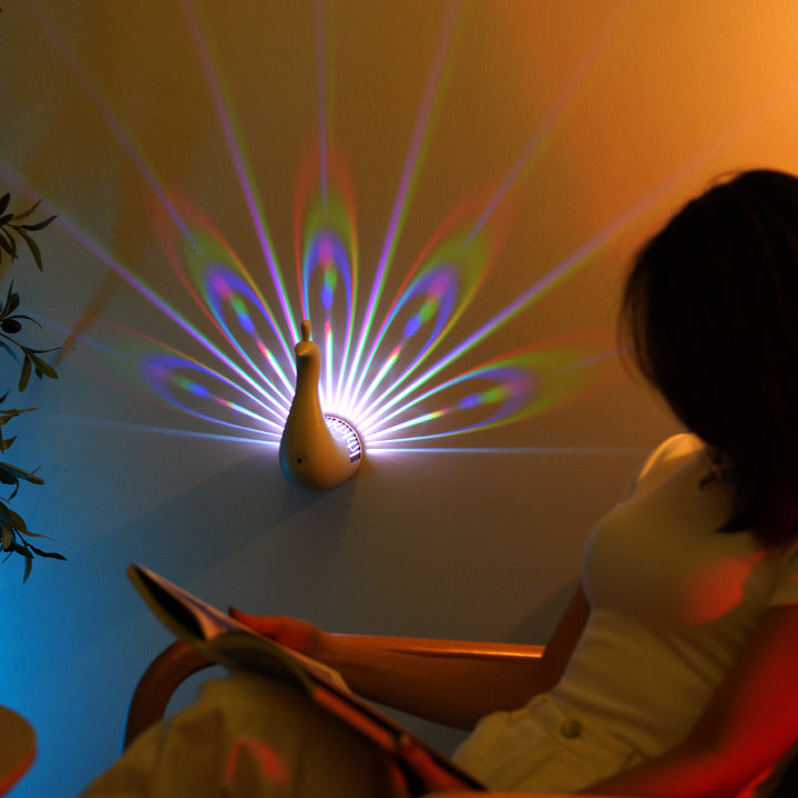 Peacock Wall Lamp - 3D Colorful Feather Projector for Bedroom Ambiance