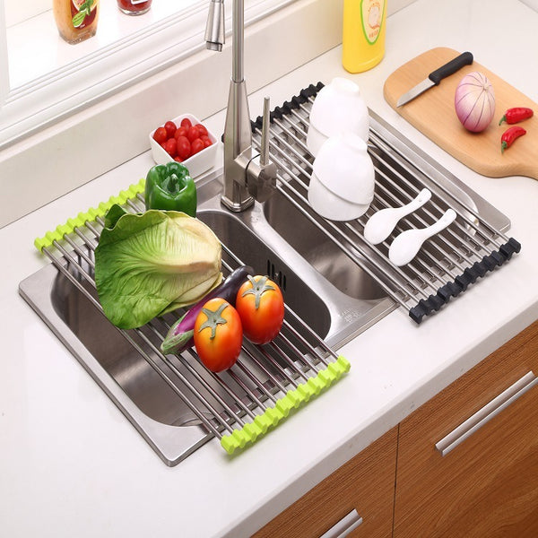 Folding Stainless Steel Kitchen Sink Rack – Drain, Dry & Organize with Ease