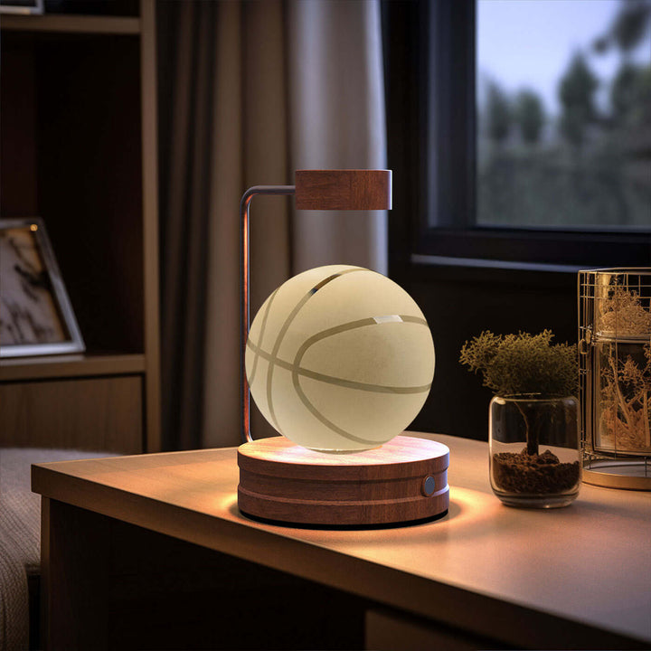 USB-Powered 3D Crystal Ball Night Light on a bedside table, featuring warm LED glow, biophilic design, perfect for Japandi style decor.