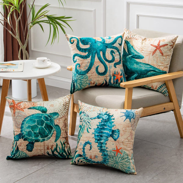 Sea Turtle Printed Cushion Covers – Decorative Throw Pillow Cases for Sofa