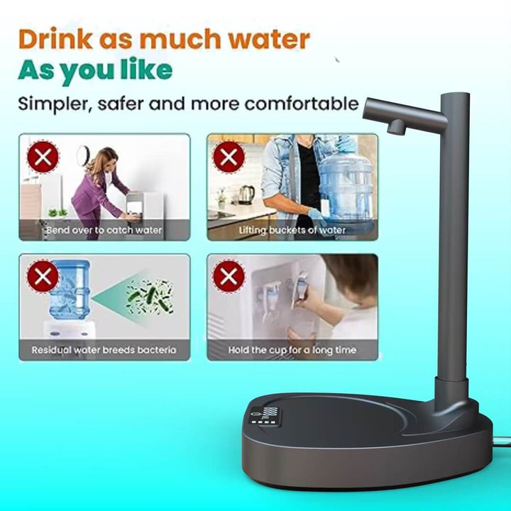 Automatic water dispenser with stand for easy hydration, featuring simple operation and avoiding heavy lifting, ideal for home and office.