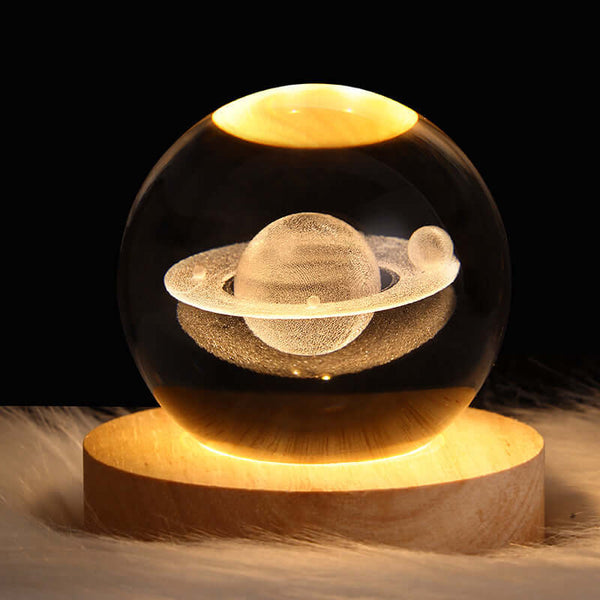 Luminous Starry Sky Crystal Ball Night Lamp with 3D Saturn projection, perfect for biophilic design and sustainable decor.