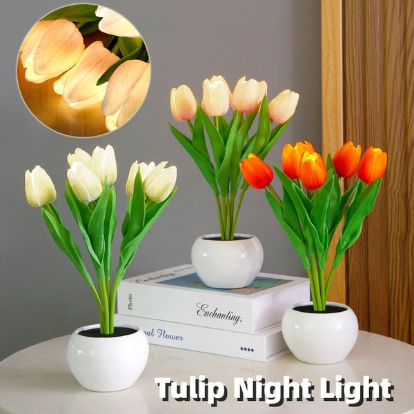 LED Tulip Flower Night Light | Artificial Potted Plant Lamp for Home Décor