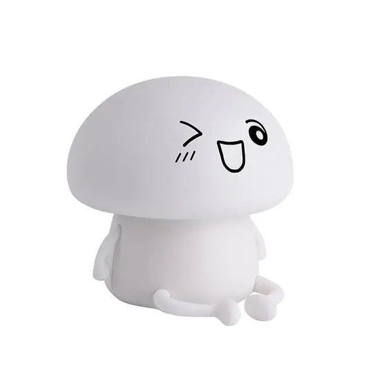 Adorable mushroom night light with cartoon pet design, featuring a soft-touch LED glow. Rechargeable and available in 4 colors.