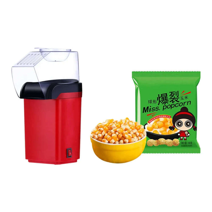 Vavilion 1200W automatic popcorn maker with a bowl of popcorn and kernel packet, eco-friendly home gadget for modern living.